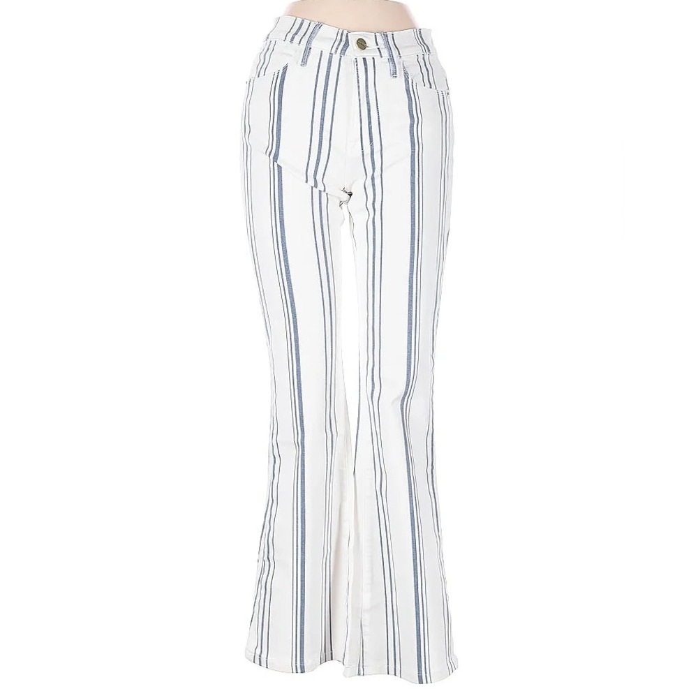 Frame Denim Le High Flare in White with Blue Stripes- size 26